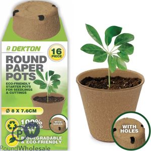 Dekton Biodegradable Round Paper Plant Pots 8cm X 7.6cm 16 Pack