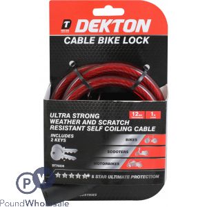 DEKTON 12MM X 1M BIKE LOCK ULTRA STRONG WEATHERPROOF WITH SELF COILING CABLE