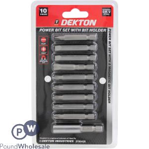 DEKTON POWER FLAT &amp; POZI BIT SET WITH BIT HOLDER 10PC