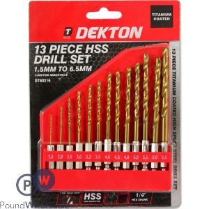 DEKTON 13 PIECE 1/4&quot; SHANK HSS DRILL SET