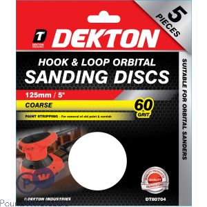 Dekton 125mm Hook & Loop Orbital Sanding Discs 5 Pack 60 Grit