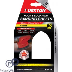 Dekton 107mm X 175mm Hook & Loop Palm Coarse 40 Grit Sanding Sheets 5 Pack