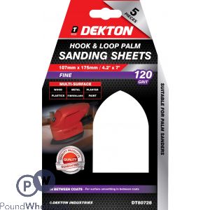 Dekton 107mm X 175mm Hook & Loop Palm 120 Grit Sanding Sheets 5 Pack