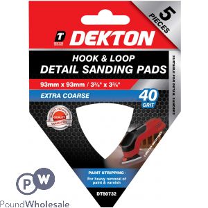 Dekton 93mm X 93mm Hook & Loop Detail 40 Grit Sanding Pads 5 Pack