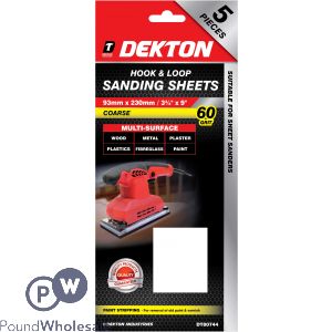 Dekton 93mm X 230mm Hook & Loop 60 Grit Sanding Sheets