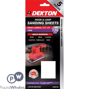 Dekton 93mm X 230mm Hook & Loop 120 Grit Sanding Sheets 5 Pack