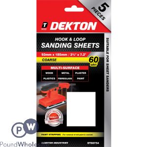 DEKTON 93MM X 185MM HOOK &amp; LOOP 60 GRIT SANDING SHEETS 5 PACK