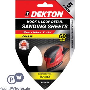 Dekton Hook & Loop Detail 60 Grit Sanding Sheets 100mm X 140mm 5 Pack