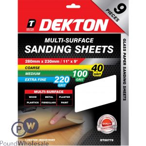 DEKTON MIXED 40/100/220 GRIT MULTI-SURFACE SANDING SHEETS 9 PACK