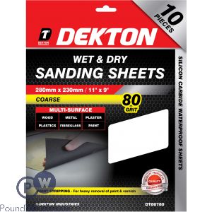 DEKTON 80 GRIT WET &amp; DRY SANDING SHEETS 10 PACK