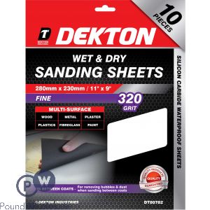 Dekton Fine 320 Grit Wet & Dry Sanding Sheets 10 Pack