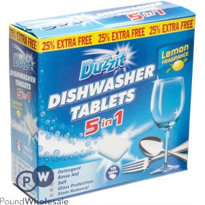 DUZZIT DISHWASHER TABLETS 5-IN-1 LEMON 12 PACK