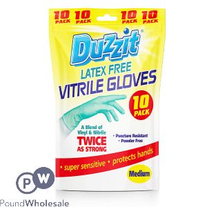 Duzzit Latex-free Vitrile Gloves Medium 10 Pack