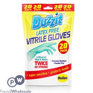 Duzzit Latex-Free Vitrile Gloves Medium 20 Pack