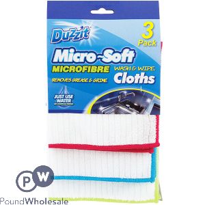 DUZZIT ASSORTED COLOUR MICRO-SOFT MICROFIBRE CLOTHS 3 PACK