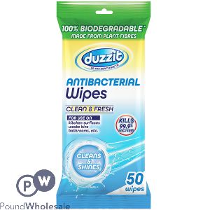 Duzzit Clean & Fresh Biodegradable Anti-bacterial Wipes 50 Pack