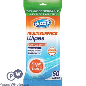 DUZZIT ORANGE BURST BIODEGRADABLE MULTI-SURFACE WIPES 50 PACK