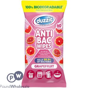 Duzzit Biodegradable Grapefruit Anti-bac Wipes 60 Pack