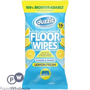 Duzzit Biodegradable Lemon Fresh Floor Wipes 16 Pack
