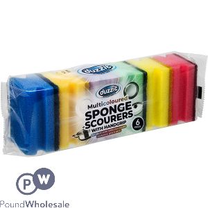 Duzzit Multicoloured Handgrip Sponge Scourers 6 Pack