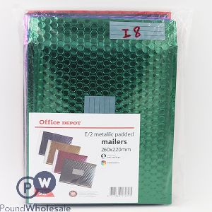 Office Depot E/2 Metallic Padded Mailers 260mm X 220mm Assorted Colours 5pk