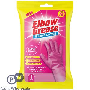 Elbow Grease Super Strong Pink Rubber Gloves Medium