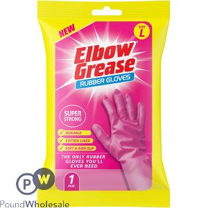 Elbow Grease Super Strong Pink Rubber Gloves Large