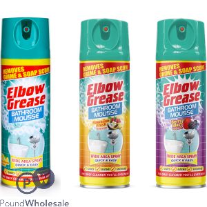 Elbow Grease Lemon Zest, Hawaiian Fresh & Berry Blast Bathroom Mousse Spray 400ml Mixed Case