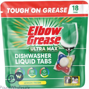 Elbow Grease Ultra Max Lemon Fresh Dishwasher Liquid Tabs 18 Pack