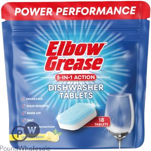 Elbow Grease Power 5-in-1 Lemon Fresh Action Dishwasher Tablets 18 Pack