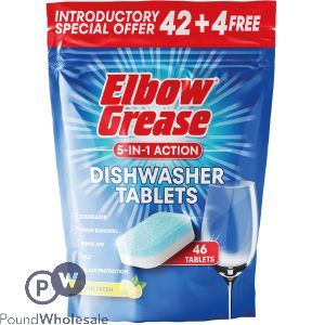 Elbow Grease 5-in-1 Action Lemon Fresh Dishwasher Tablets 46 Pack