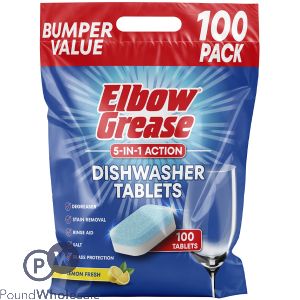 Elbow Grease 5-in-1 Action Lemon Fresh Dishwasher Tablets 100 Pack