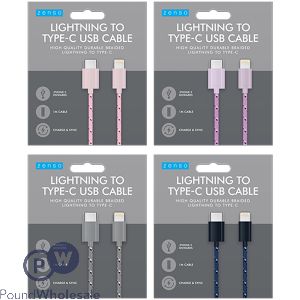 Zenso Lightning Type-C USB Braided Cable 1m Assorted Colours