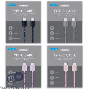 Zenso Braided Type-C to Type-C Cable 1m Assorted Colours