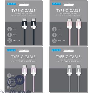 Zenso Flat Type-C to Type-C Cable 1m Assorted Colours