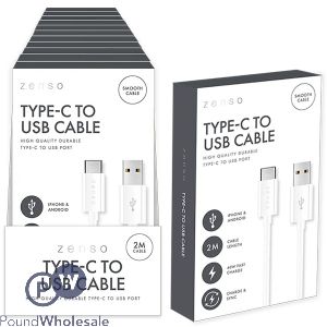 Zenso White Iphone & Android Type C To Usb Cable 2m Cdu