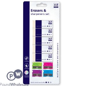 Multiple Erasers &amp; Pencil Sharpeners Assorted Colours Set