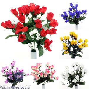 Rose Bud Bush Artificial Flower Stems Assorted Colours