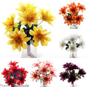 Dahlia Bush Artificial Flower Stem 6pc Assorted Colours