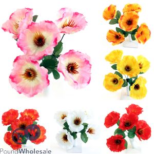 WILD POPPY BUSH ARTIFICIAL FLOWER STEMS 5PC ASSORTED COLOURS