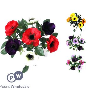 Anemone Bush Artificial Flower Stems 7pc Assorted Colours