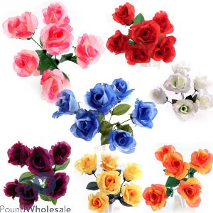 Large Rose Bush Artificial Flowers Assorted