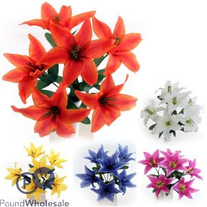 Lily Bush Stem Artificial Flowers Assorted Colours 6 Pack Assorted Colours