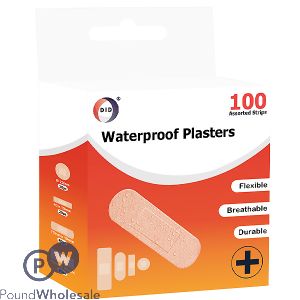 DID WATERPROOF PLASTERS ASSORTED SIZES 100 PACK