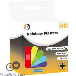 DID RAINBOW COLOURED PLASTERS 76 X 19MM 40 PACK