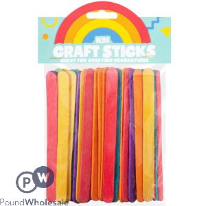 Kids Kreate Assorted Colour Wooden Craft Sticks 50 Pack