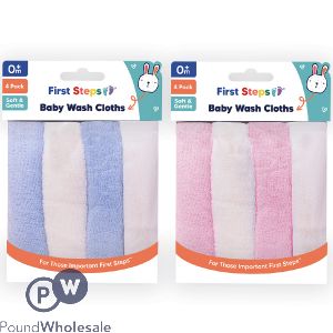 First Steps Baby Wash Cloths Assorted 4 Pack