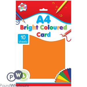 KIDS CREATE A4 BRIGHT COLOURED CARD ASSORTED COLOURS 10 PACK