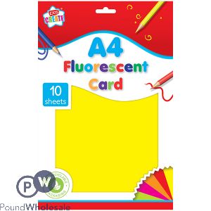 KIDS CREATE A4 FLUORESCENT CARD ASSORTED COLOURS 10 SHEETS