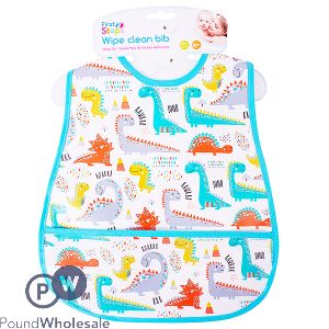 First Steps Peva Dinosaur Wipe Clean Bib With Pocket 28cm X 45cm